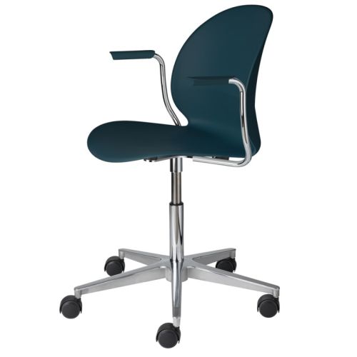 N02™ Recycle stol med drejestel og hjul, mørk blå sæde/ryg, armlæn