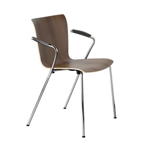Vico Duo™ stol med armlæn og i valnød med forkromet 4 bens stel
