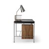 AJ52 Arne Jacobsen skrivebord i valnød, læder og rustfrit stål, lampe er tilkøb