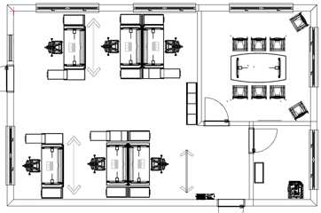 2D illustration af en klinikindretning