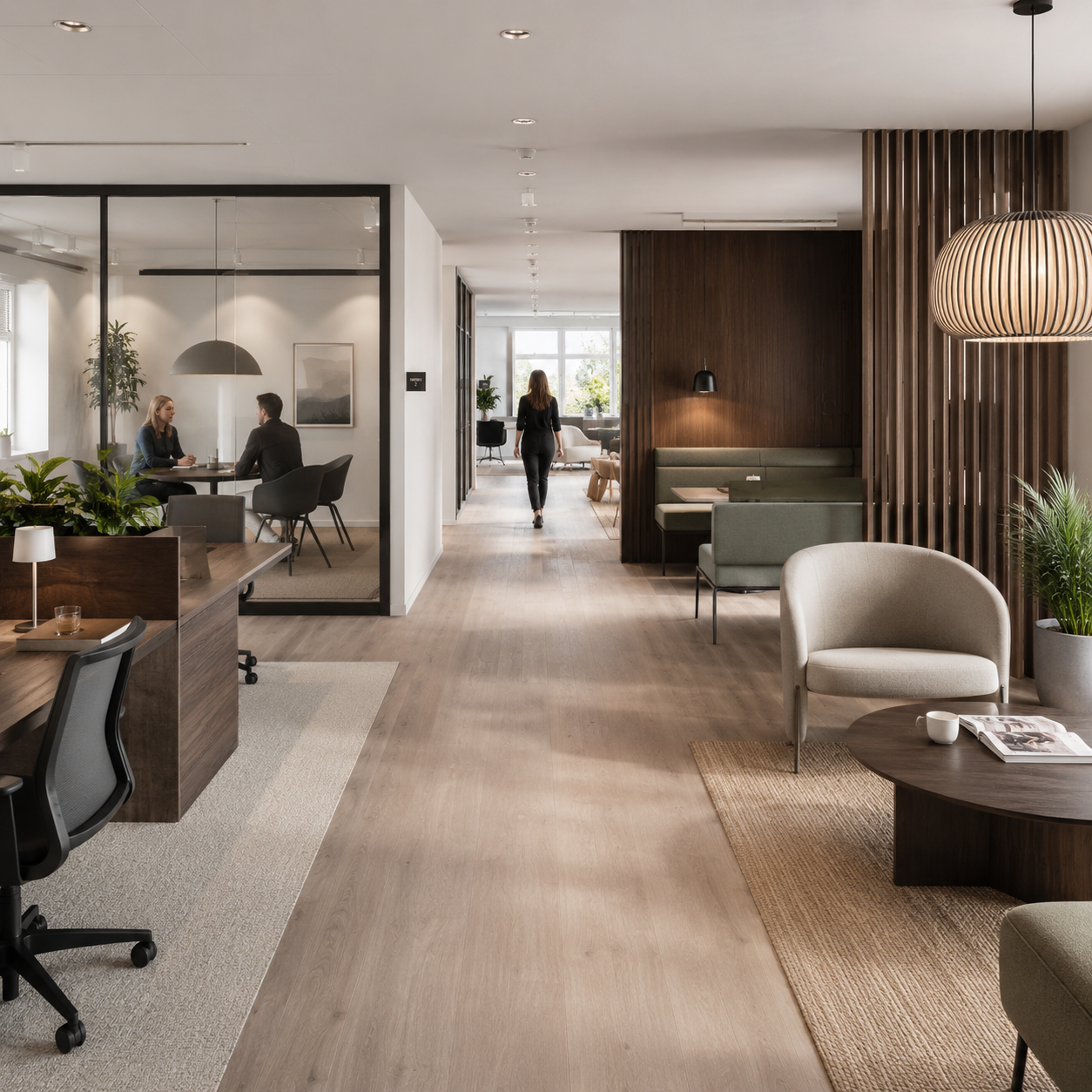 Kontorlokale med aktivitetsbaseret indretning med lounge og møderum