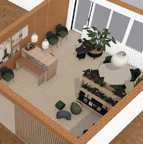 Lokale indrettet i naturens farver