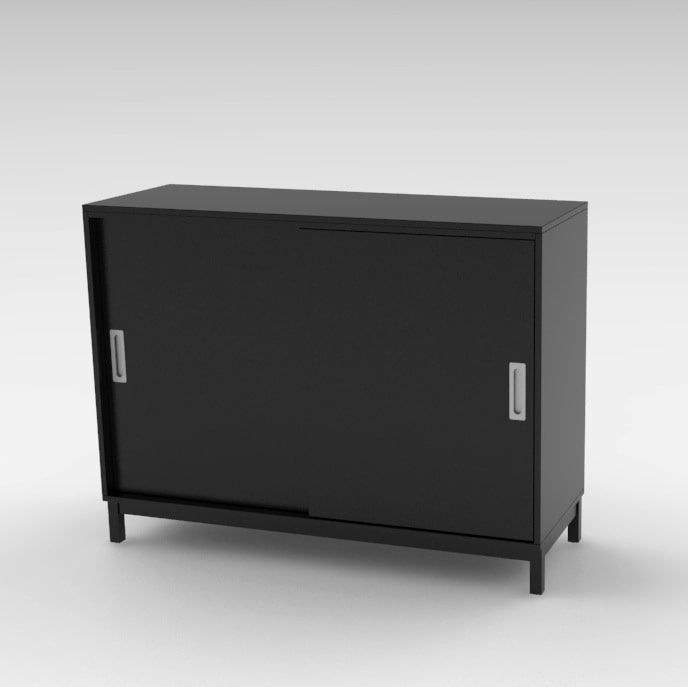 Quadro skydedørsskab i sort med sort låge. Til indretning af dit kontor