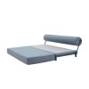 Sleep sofa i blå kan omdannes til en sovesofa, og dermed fungere som både enkelt- og dobbeltseng