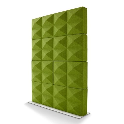 Fabricks modulsystem i hel grøn, to udgaver; flade i 2D og de karakteristiske klodser i 3D