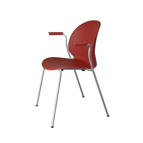 N02™ Recycle stol med 4 ben og armlæn, mørk rød skal, krom stel