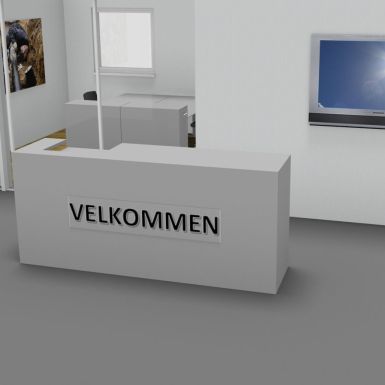 Ståskranke med udskæring til skærm