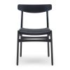 CH23 spisebordsstol i sort og sort flet, solid og smuk stol, kan anvendes til indretning af kontor