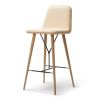 Spine Wood Base Barstool, lys læder, til indretning af caféer og barer