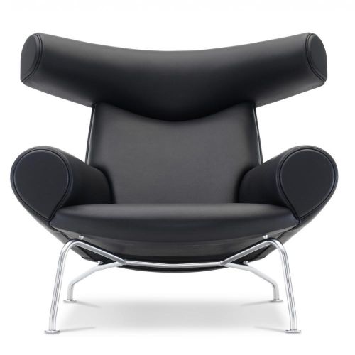 Oxchair lænestol eller loungestol, Hans J. Wegner, smart lænestol i sort læder