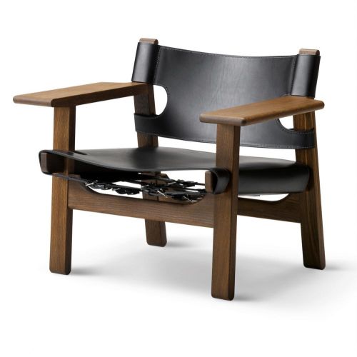 Den spanske stol, Børge Mogensen, i sort kernelæder. kan anvendes til indretning af lounge